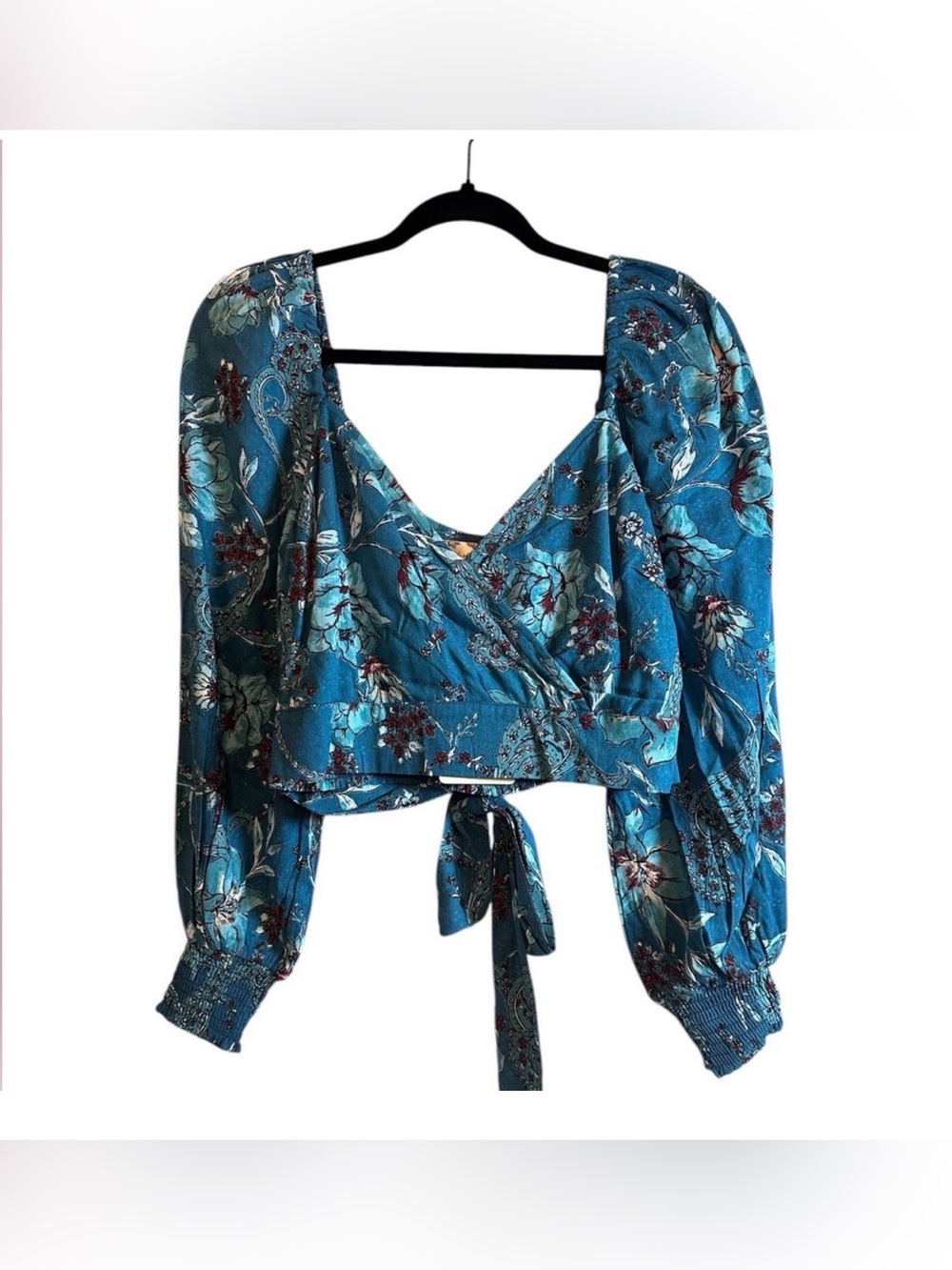 New‼️ Band of the Free Sybille Floral Wrap Crop Top | NWT | Teal | Size Small - Picture 6 of 13